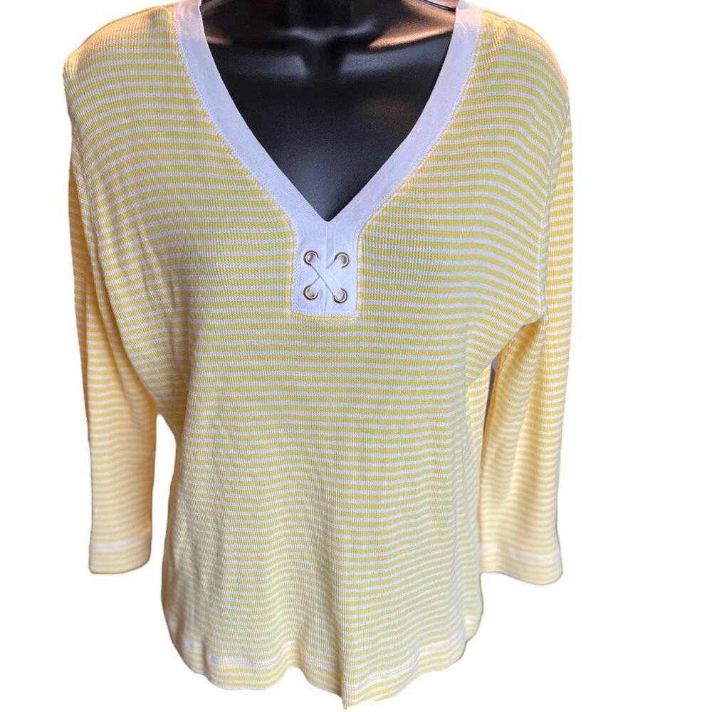 Lauren Ralph Lauren Yellow Waffle Knit 3/4 Sleeve Blouse Size XL